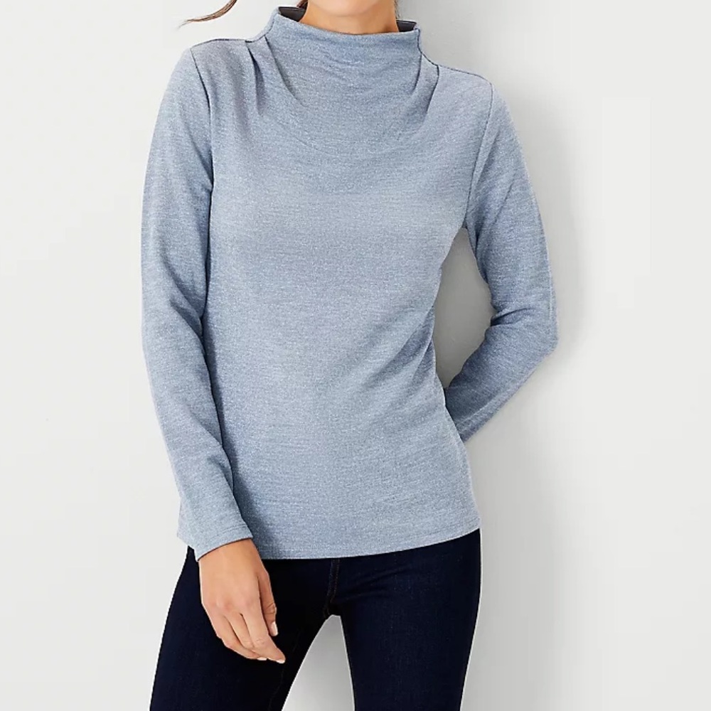 Shimmer Draped Mock Neck Top Size M